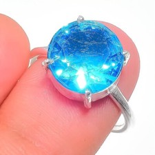 Swiss Blue Topaz Gemstone 925 Sterling Silver Handmade Jewelry Ring Size 8 US 