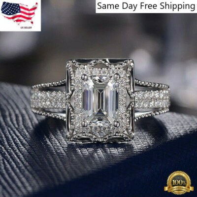 Gorgeous Cubic Zircon 925 Silver Plated Ring Women Wedding Party Jewelry Sz 6-10