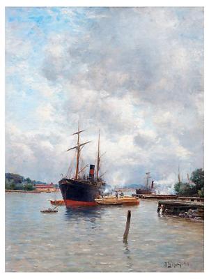 Seascape Ship pier sea B. Lindholm Tile Mural Kitchen Backsplash Marble Ceramic