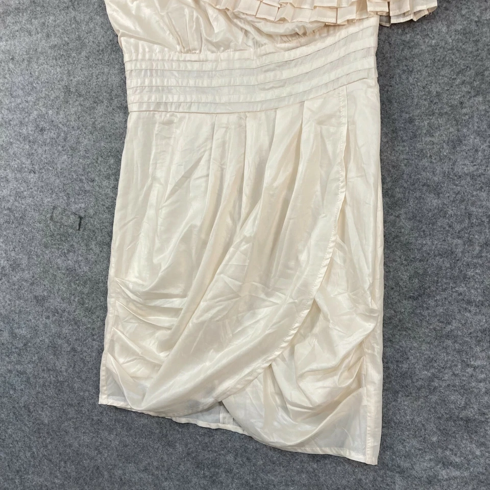 Vestido corto Double Zero para mujer talla S pequeño blanco crema con un hombro 31203 Foto 3 de 4