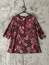 D &Co Cozy Tunic Top Sweatshirt Womens Sz M Pink Burgundy Floral Half Sleeves