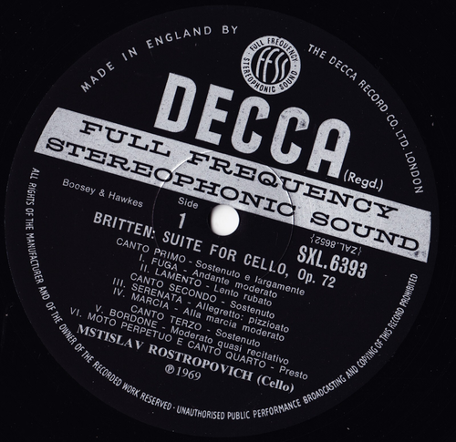 SXL 6393 WB UK - ROSTROPOVICH BRITTEN CELLO SUITE & SECOND SUITE FOR CELLO NM - Picture 2 of 2