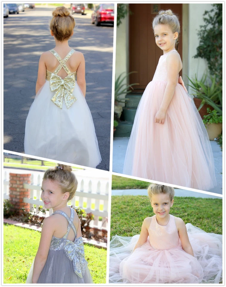 Línea A Tul Flor Niña Vestidos Boda Concurso Vestidos Cumpleaños Niña Vestidos  Foto 4 de 4