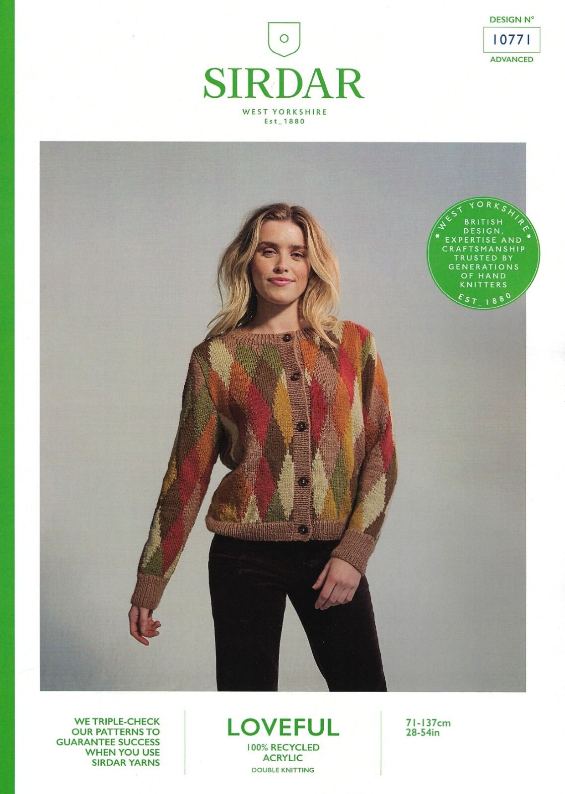 Sirdar DK Knitting Pattern - 10771 Ladies Diamond Patterned  Cardigan