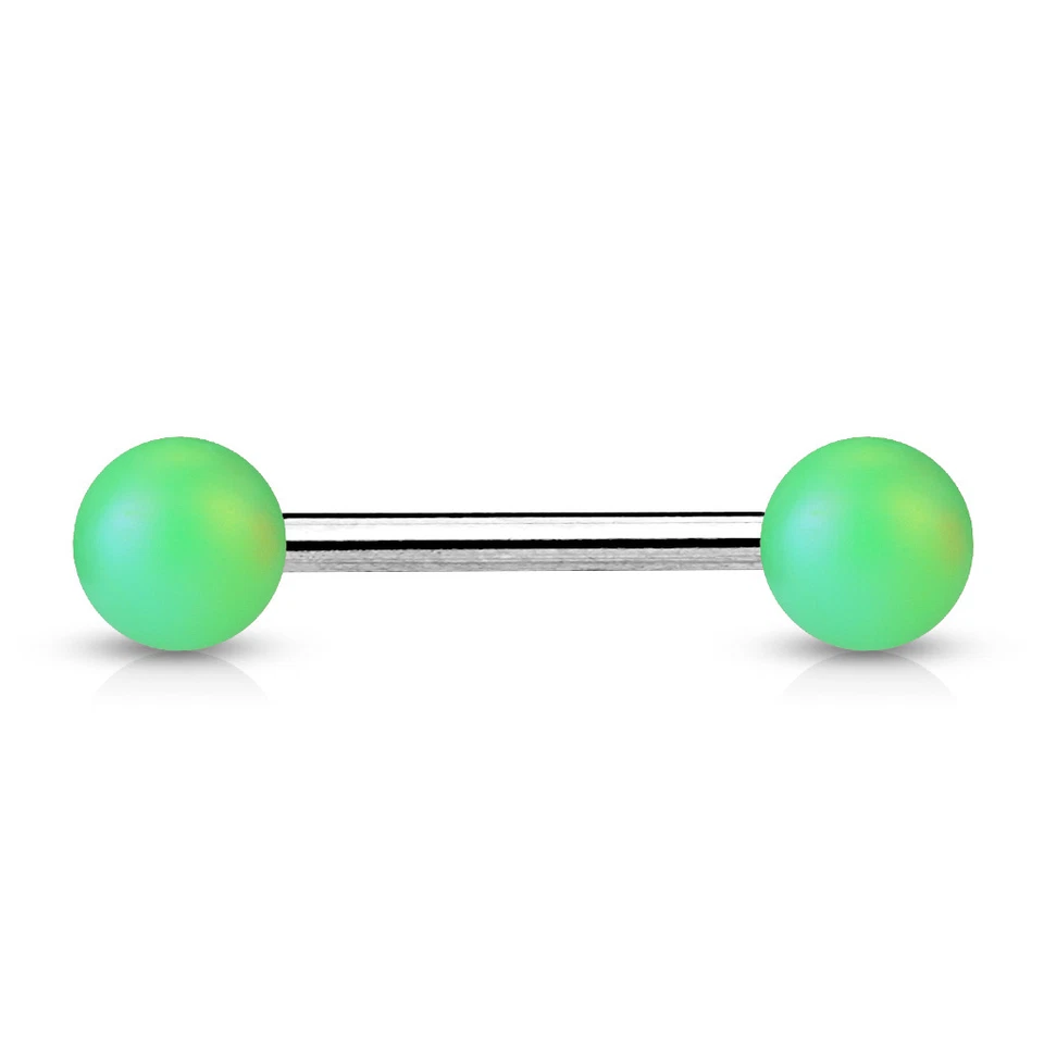 Pair of Matte Pearlish Color Surgical Steel Tongue Nipple Rings Barbell 14G 5/8" - Image 4 of 4