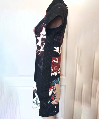 90s Vintage Womens ROBERTO CAVALLI Dress Geisha Print Cheongs Nylon Black IT 44 - Picture 8 of 12