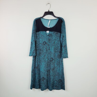 NY Collection Women's Contrast Yoke Keyhole Shift Dress Green Size Petite Medium