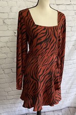 EXPRESS Women’s Sexy Dress Square Neck Belted Orange Animal Print Size Large