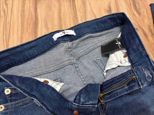 JEANS SKINNY 7 FOR ALL MANKIND taglia 26 SLIM ILLUSION VITA MEDIA ALLA CAVIGLIA BLU LUSSO - Foto 4 di 10