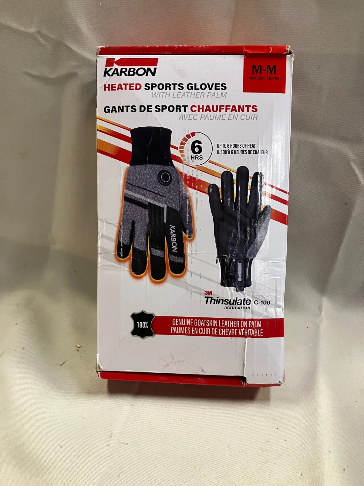Karbon-Heated Leather Sports Gloves Size M Goat Skin Leather Palm