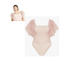 City Chic Azariah Shirred Tulle Sleeve Dusty Pink Bodysuit Size 22 New with Tags