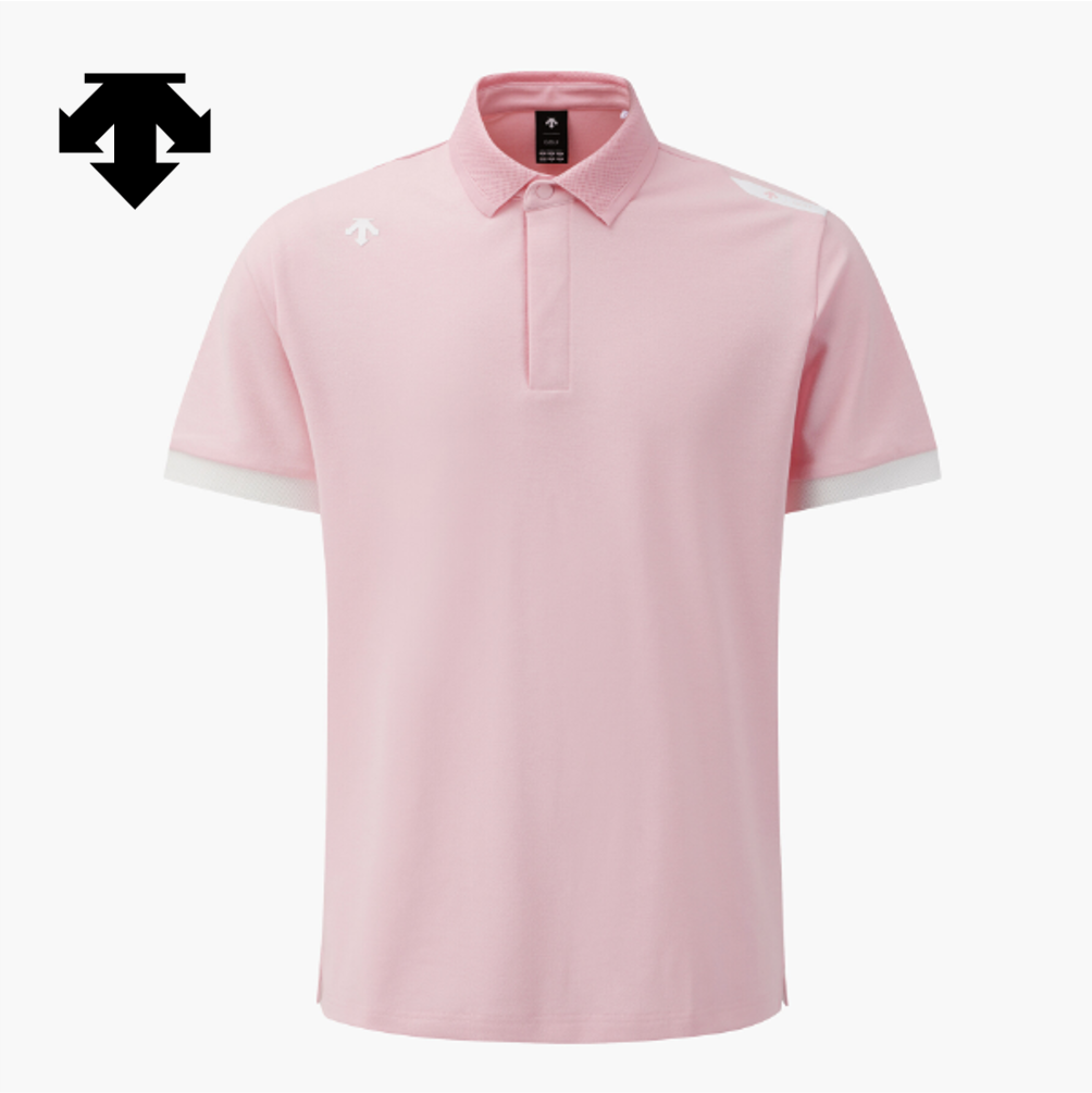 DESCENTE GOLF Men's Linen-like Collared Short-Sleeve T-Shirt Pink
