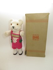 Alter, weißer UW-Tanzbär (Teddy) mit Original Karton - US-Zone Germany