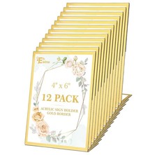 12 Pack Acrylic Sign Holder 4 x 6, Gold Picture Frame Stand up Table Top