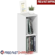 Narrow 2-Tier Bookshelf Slim Modern Design Space Saving Storage Small Spaces New