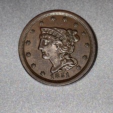 1851 Braided Half Cent! Slight Trace Of Wear! #44. A. U.! Same Day Free Shipping