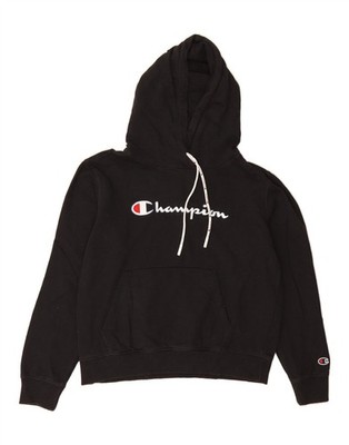 Champion Damen Grafik Hoodie Pullover UK 14 Medium schwarz Baumwolle AL08