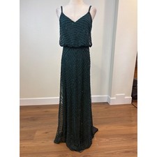 Adrianna Papell Beaded Art Deco Beaded Blouson Dress 10 Green Formal Ethereal