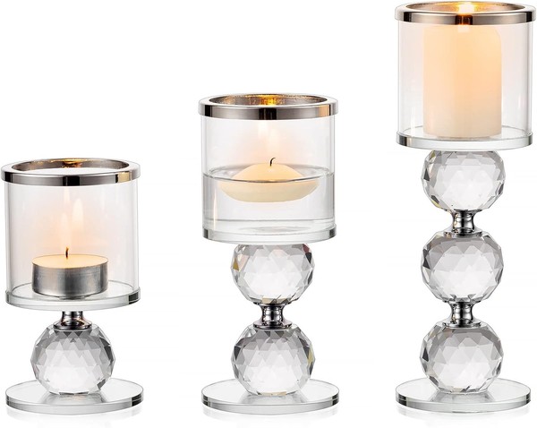 KerzenstäNder Set 3Er Glas Kristall Modern FüR Hochzeit Tischdeko Party Deko-image