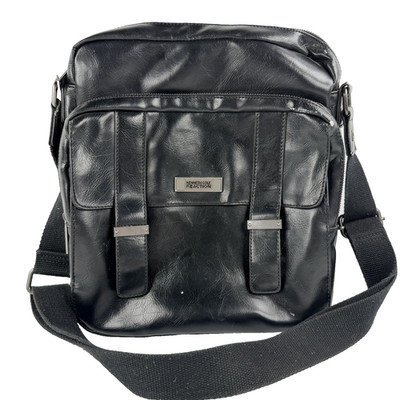 Kenneth Cole Reaction Leather Bag Satchel Messenger Black Shoulder Strap
