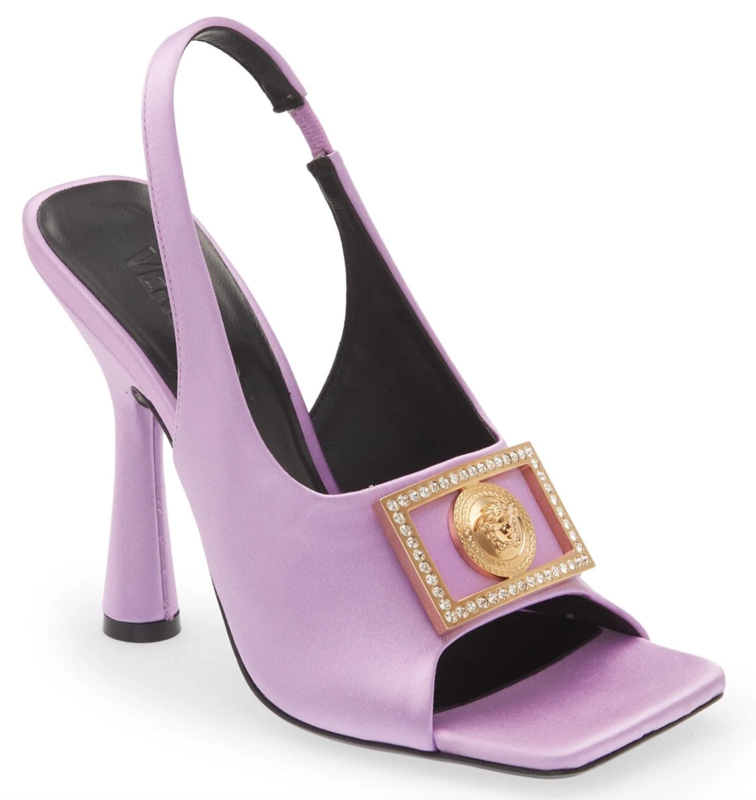 Versace Tribute Medusa Crystal Satin Slingback Pumps Shoes Lilac 7 / 37 NIB thumbnail 3