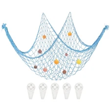 Decorative Fishing Net 40"x80" Fish Net DECOR with Shell White Blue