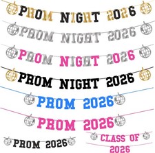 PROM night 2026 BUNTING Banner DECORATIONS GOLD PINK BLACK BLUE silver