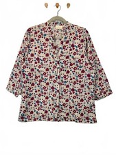Anne de Lancay Blouse Womens UK 14-16 Floral Red Blue White Button Front