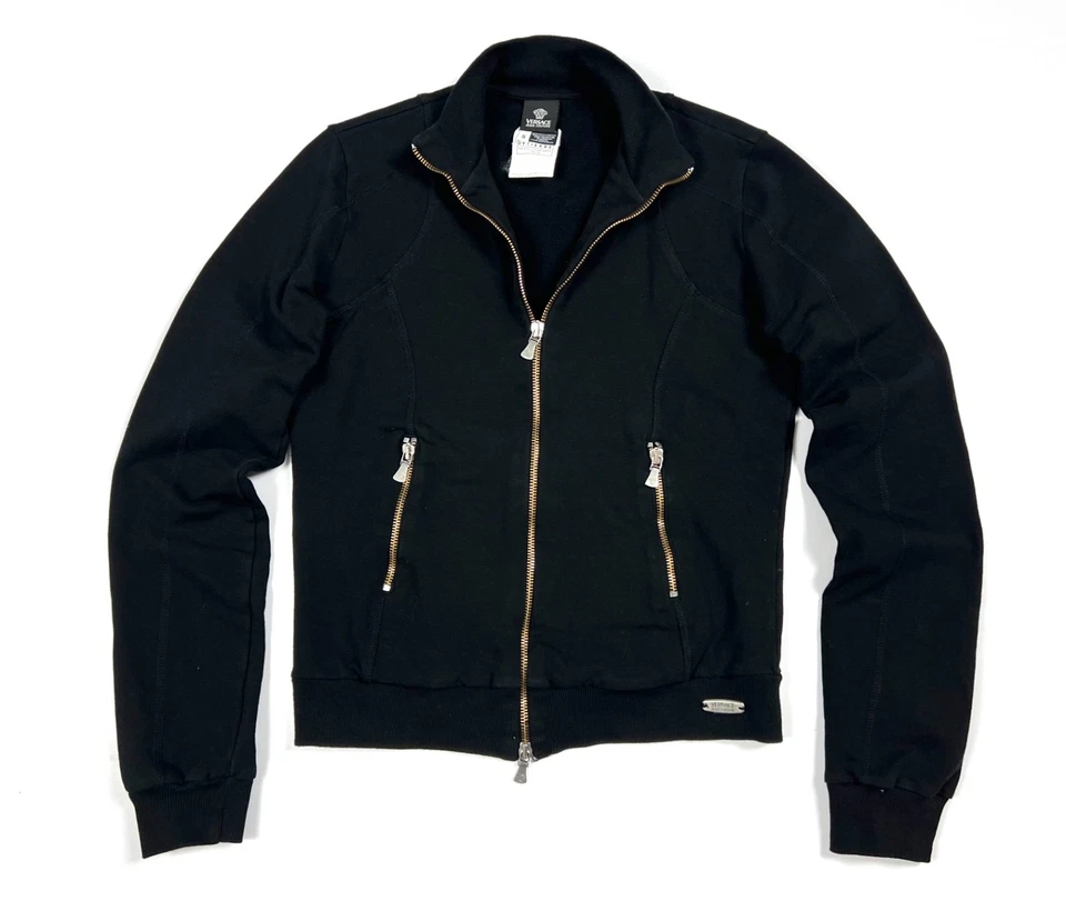 正品女式 VERSACE 牛仔裤黑色全拉链休闲棉夹克尺寸 S/M — 第 4/4 张图片