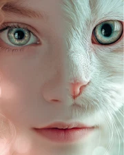 Digital image Cat Girl Split Face Art – 4K Fantasy Aesthetic Wall Poster