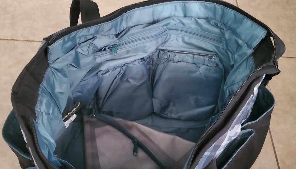 Большая сумка-тоут Eddie Bauer - клетчатая подкладка, несколько карманов, регулируемые ремни - Изображение 2 из 2