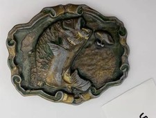 VINTAGE BELT BUCKLE LARGE MOUTH BASS FISHING COMMEMORATIVE 1970s Heavy fade