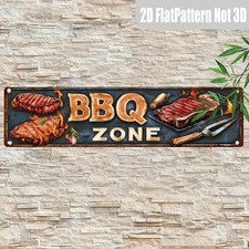 Retro BBQ Zone Tin Metal Signs Home D cor 4x16" 2D Flat Novelty Decor, Grill Ga