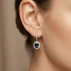 Royal Blue Sapphire Oval 7.65Ct 925 Sterling Silver Handmade Lever Back Earrings