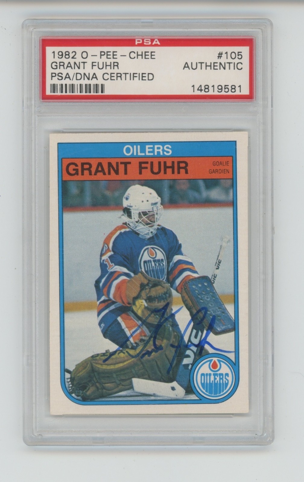 GRANT FUHR AUTO 1982-82 TOPPS O-PEE-CHEE #105 AUTOGRAPH PSA DNA AUTHENTIC view 1