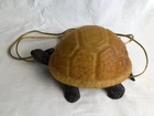 Vintage Tiffany Style Bronze/Brass Turtle Lamp Amber Glass Table Light