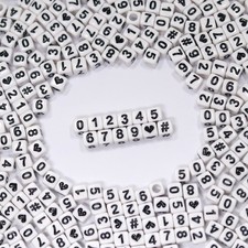500pcs Acrylic Number Beads 6x6mm White Square for DIY Jewelry Making, Necklaces