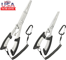 2PCS Stainless Steel Fishing Pliers with Lanyard, HIA Needle Nose Pliers Fishing