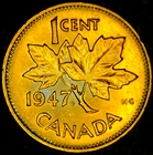 1947 Canada Cent AU Red-Brown Blunt 7 With Maple Leaf King George VI Penny
