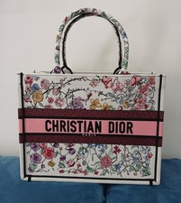Borsa Dior Book Tote Media bianca ricamo floreale, 36x27,5x16,5 cm, con Dustbag