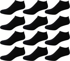 12 Units of Kids Cotton Quarter Ankle Socks In Black Size 4-6 - Black