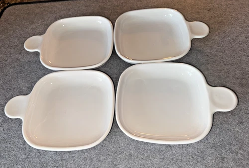 Set of 4 Corning Ware White P-185-B Grab It Square Snack Plates with Handle