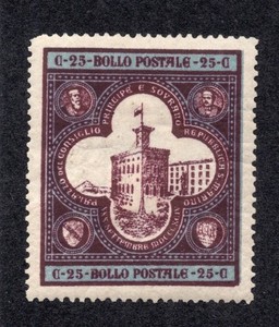 San Marino 1894 25c blue & dark brown Palace, Scott 29 MH, value = $7.50