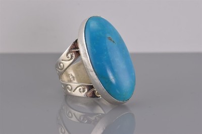 Jay King DTR Sterling Silver 30mm Turquoise Statement Carved Band Ring 925 Sz: 7
