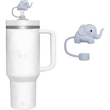 Elephant Straw Toppers, 10mm Silicone Covers Cap for Cup 0.4 Inches, Gray 