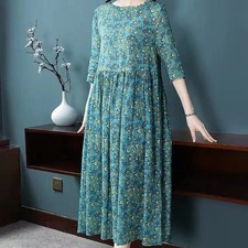 Women Floral Printed Dress Plus Size Mid Length Suitable for Club and Daily