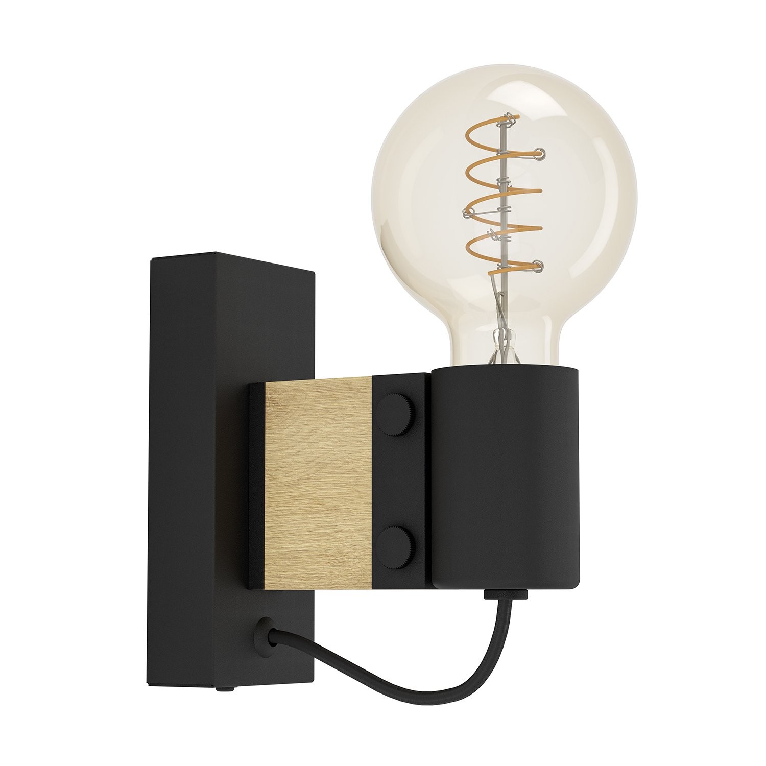Applique Industriale Bailrigg Nero e Legno | Lampada da Parete E27