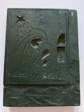 VTG Hand Carved Wood Block Print Stamp Primitive Mary & Baby Jesus Star Window