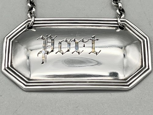GEORGE V STERLING SILVER "PORT" DECANTER LABEL, WILLIAM HUTTON, SHEFFIELD, 1914 - Picture 4 of 6