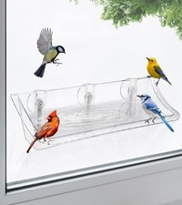 Clear Window Mounted Bird Feeder Bath with Strong Suction Cups for Outside, T...